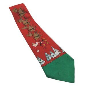Hallmark Santa Claus Flying Reindeer Christmas Cartoon Red Novelty Necktie